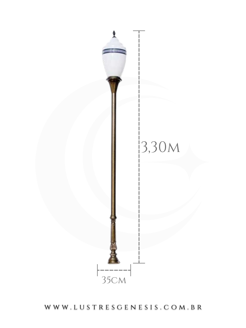 Poste de Jardim Colonial Clássico 3,30m com Globo Branco para Jardim Fachada Área Externa Garagem Piscina